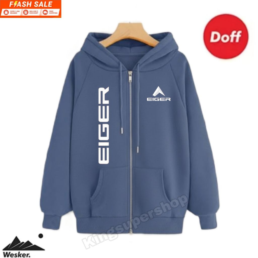 JAKETT EIGER DENIM SWEATER HOODIE ZIPER FASHION ORIGINAL