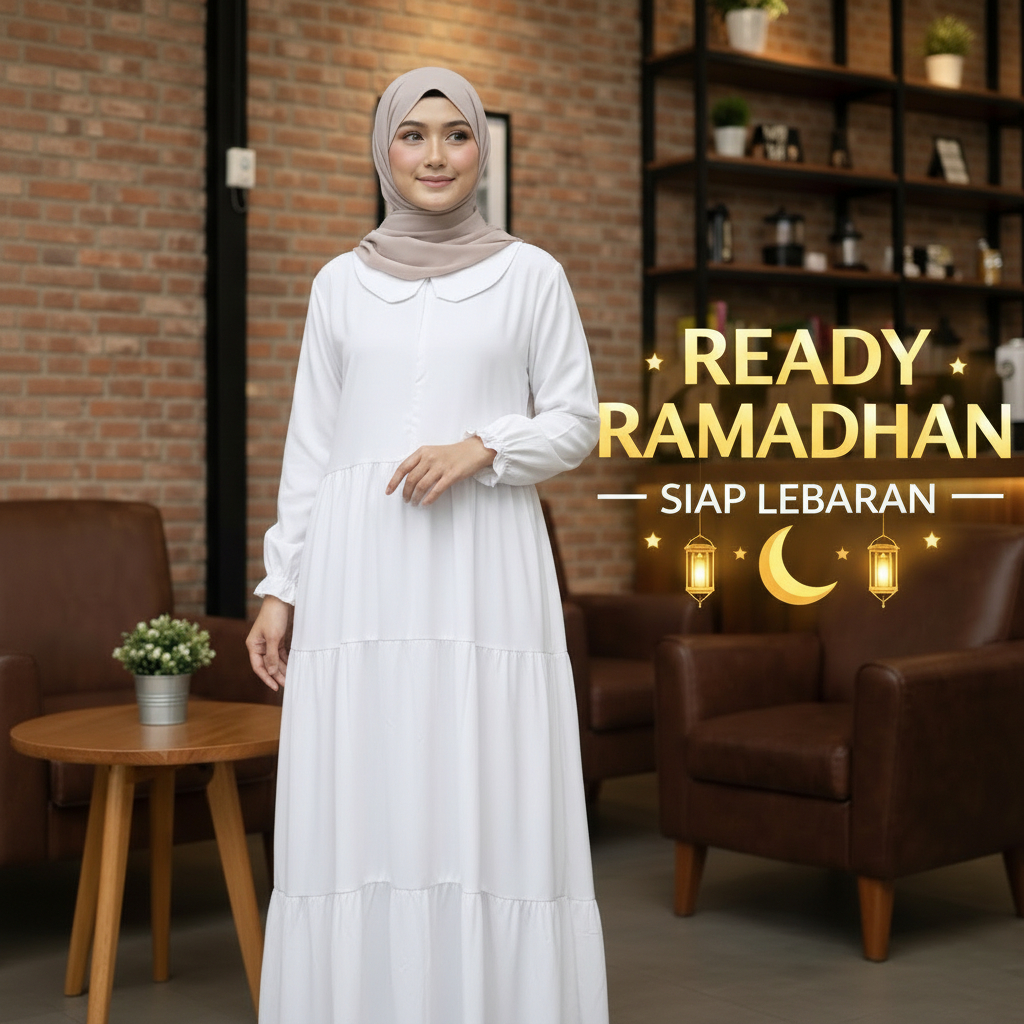 Gamis Putih Wanita Kekinian Bahan Twill Ori Rayon Twill Premium Polos Terbaru