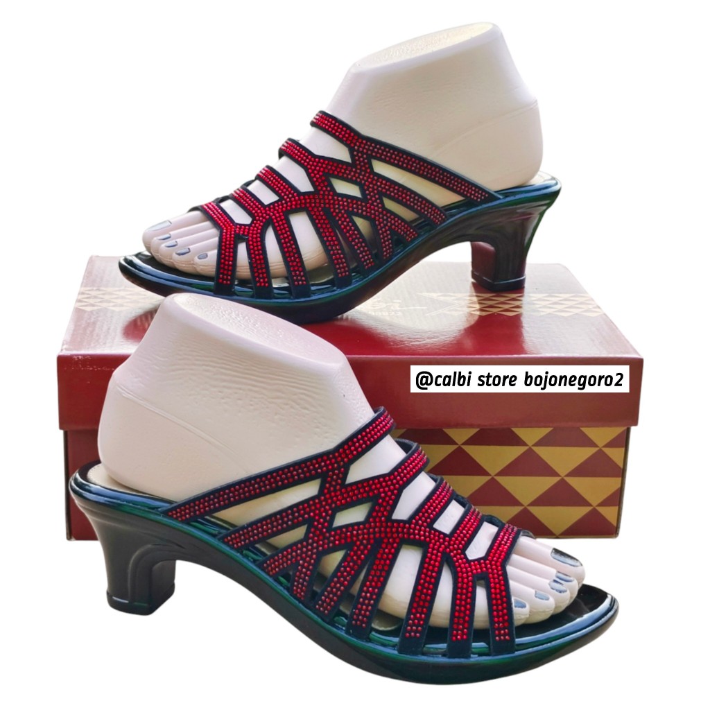 (( MODEL TERBARU )) SANDAL CALBI SELOP PESTA PERMATA TALI CANTIK MEWAH HEELS 5CM