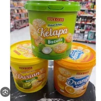 Hock Guan 350gr-Biskuit Kaleng Rasa Buah Durian  Orange , Coconut Murah HARGA 1 TOPLES