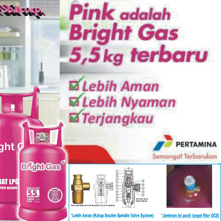 TABUNG BRIGHT GAS 5,5KG KOSONG TABUNG PINK