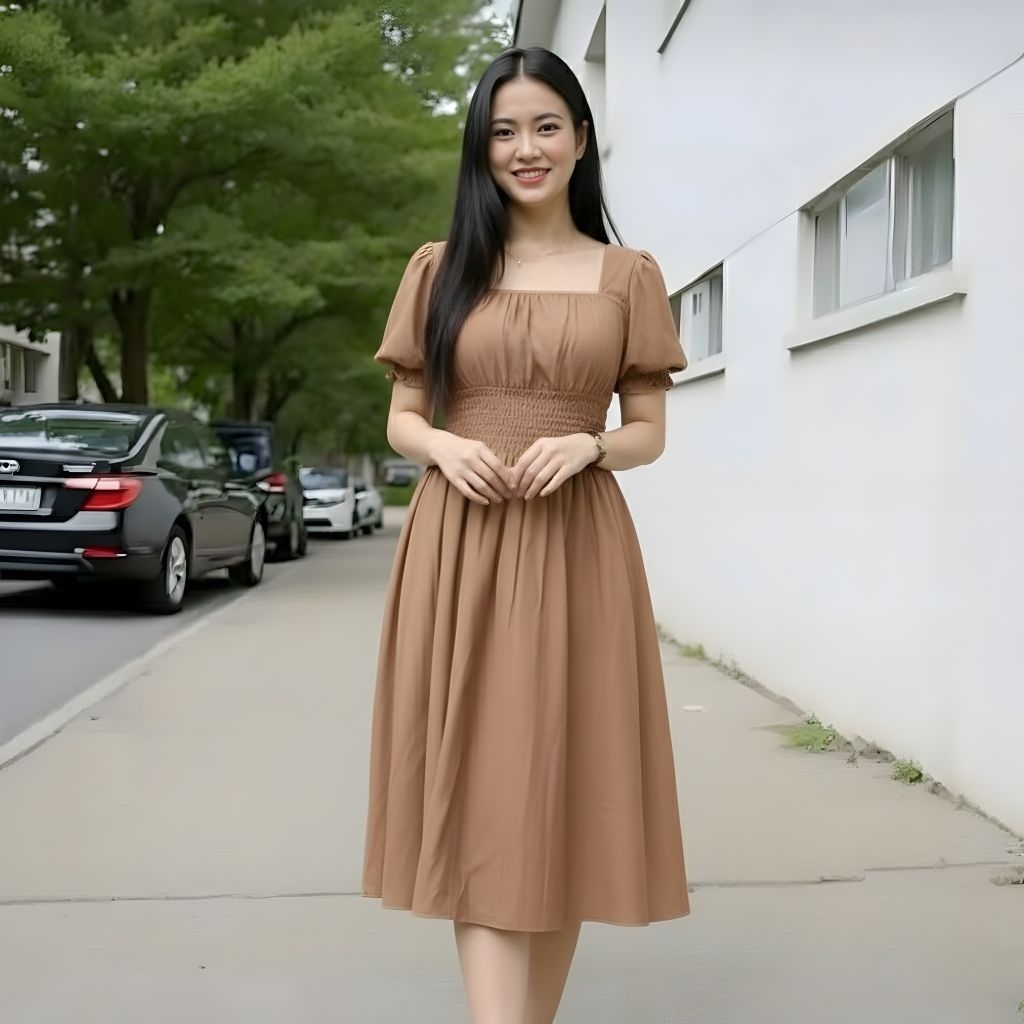 PROMO DASTER NAURA DRESS BALI POLOS PINGGANG KERUT KEKINIAN TERBARU / DASTER WANITA JUMBO