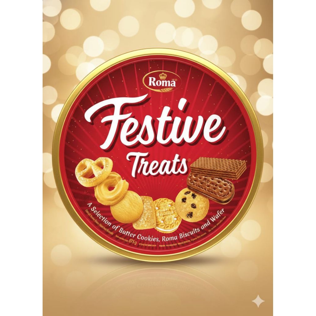 Roma Festive Treats 675g - Paket Biskuit & Wafer Kaleng Mewah - Cocok untuk Hampers & Lebaran