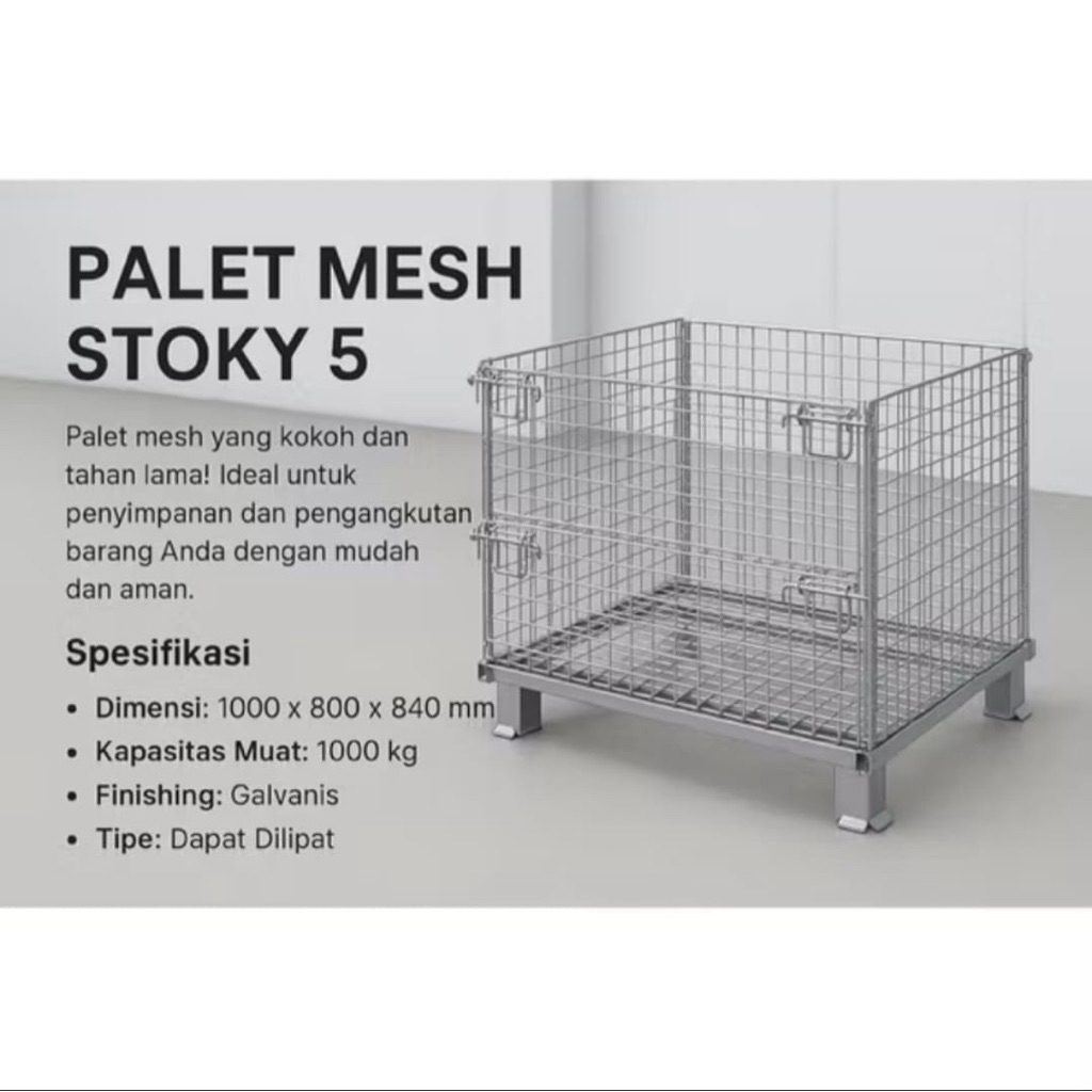 Pallet Mesh Keranjang Besi Lipat Stoky5