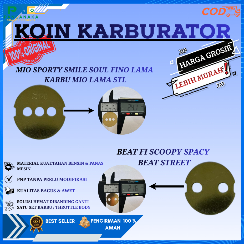 Koin Karburator Motor / Coin Karbu Mio Beat Scoopy Spacy Vario 5TL Throttle Body 22mm Kuningan Repai