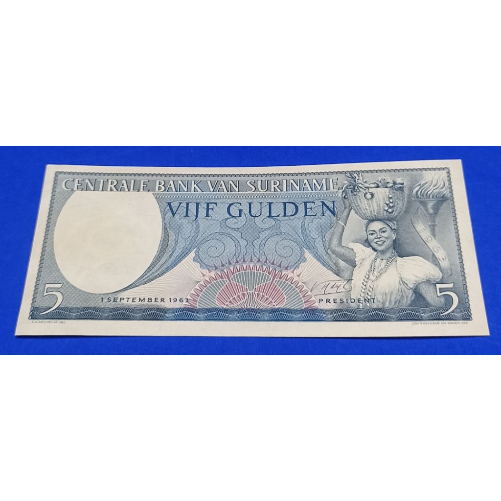 UANG KERTAS SURINAME 5 GULDEN 1963