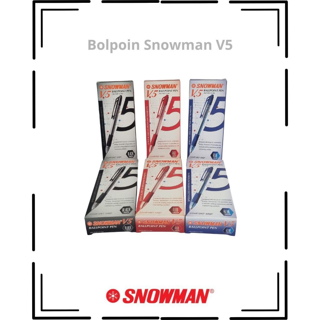 BOLPOIN SNOWMAN V5 HITAM MERAH BIRU | BOLPOIN CETIT | BOLPOIN SNOWMAN 0.7 | PEN CETIT SNOWMAN