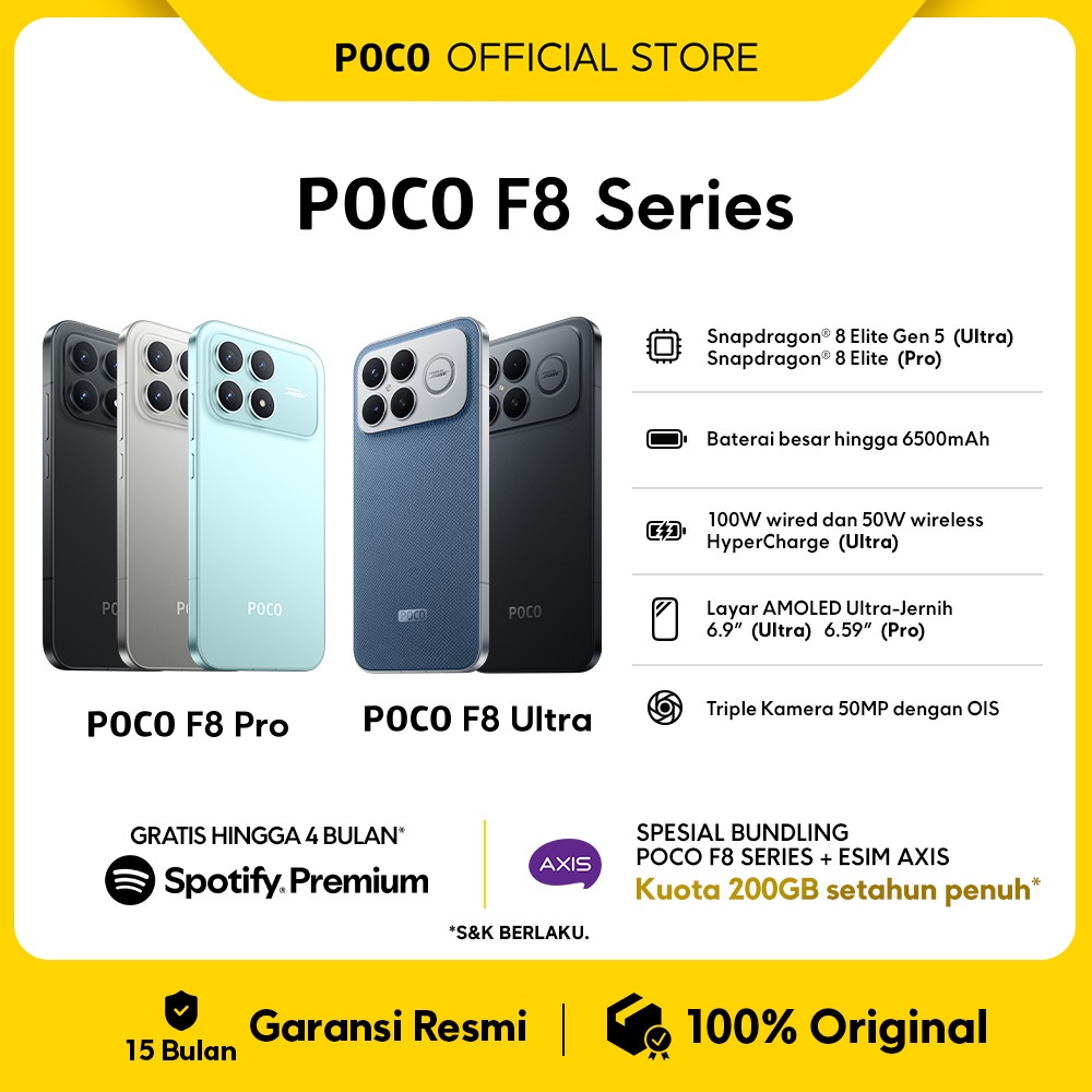 POCO F8 Series | POCO F8 Pro (12/512GB) | POCO F8 Ultra (16/512GB) | Snapdragon® 8 Elite Gen 5* | Ba