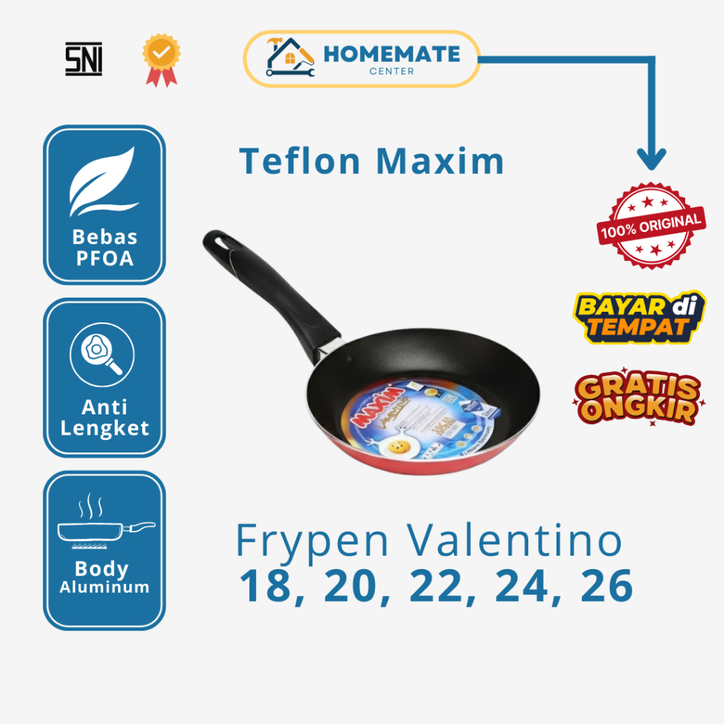 Wajan TeflonMaxim Valentino Anti Lengket Asli - Frypan Teflon 18 20 22 24 26 cm Tebal Murah Berkuali