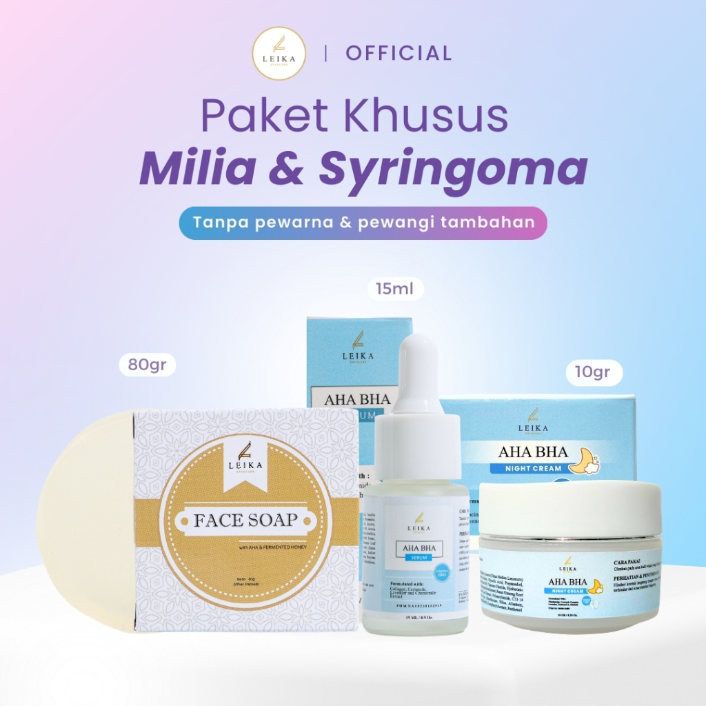 Paket 3 in 1 Leika Skincare AHA BHA Night Cream, AHA BHA Serum & Face Soap BPOM Paket Khusus Mengata