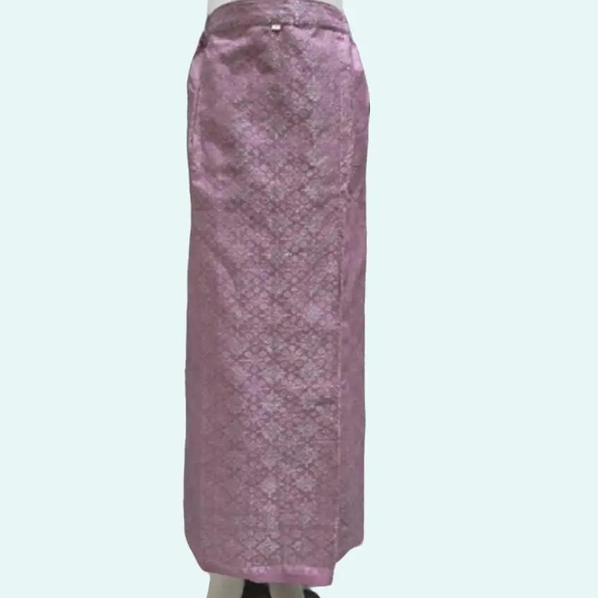 Rok Wanita Model Span/Plisket Instan Langsung Pakai Bahan Tenun Songket Warna Pink Silver