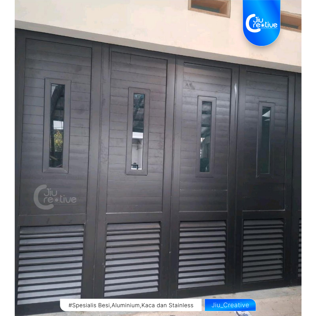 Pintu Garasi Aluminium Sliding atau lipat warna coklat– Custom Desain & Ukuran