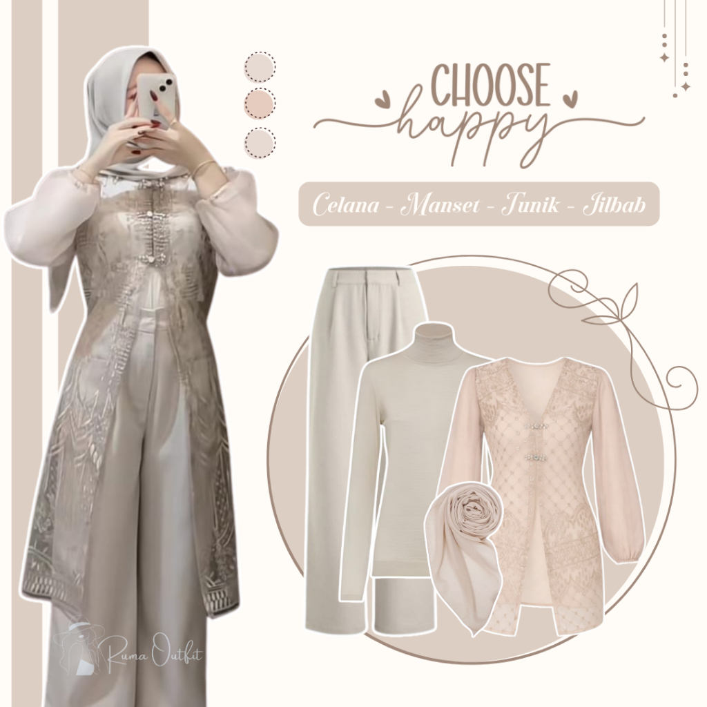 Set Raya Kekinian Terbaru 4in1 (Tunik Brokat - Manset - Celana - Jilbab) OOTD Remaja Pesta RO199N