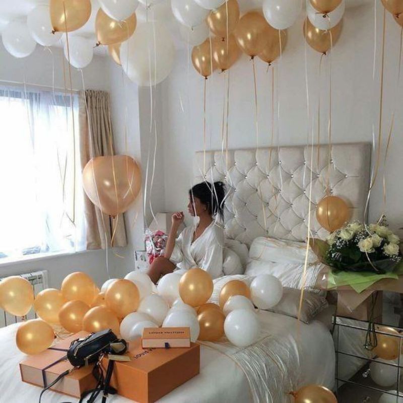 paket dekorasi balon gold mix putih 30 pcs | dekorasi balon gold putih