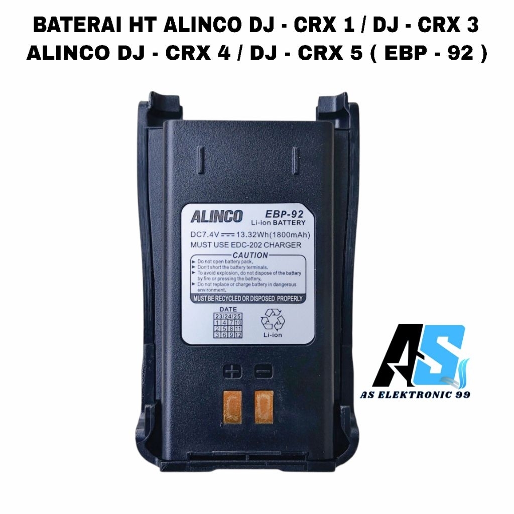 BATERAI HT ALINCO DJ - CRX 5 / DJ - CRX 4 / DJ - CRX 3 / DJ - CRX 1 / VOXTER UV - X5 ( EBP - 92 )