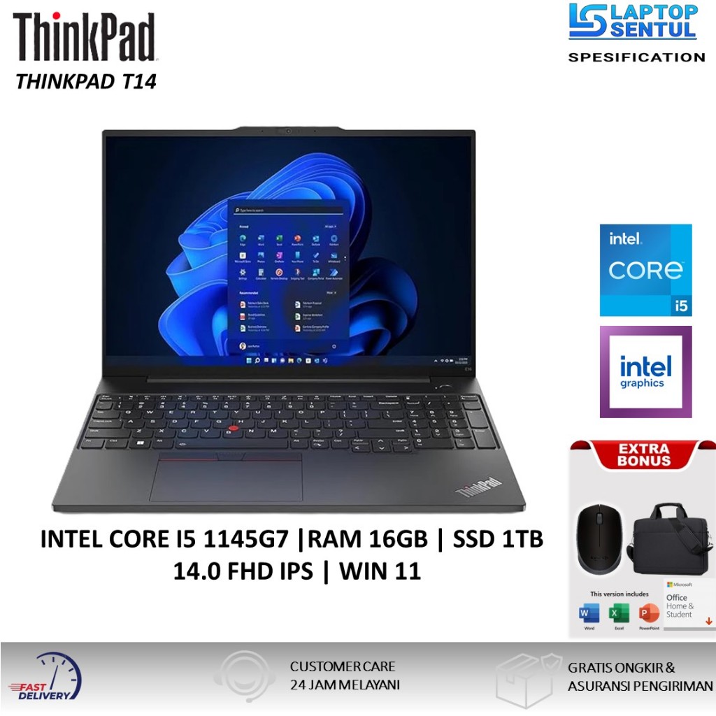 Laptop Lenovo Thinkpad T14 Intel Core  I5 1145G7 Ram 16GB 1TB SSD FHD Windows 11 Pro Black