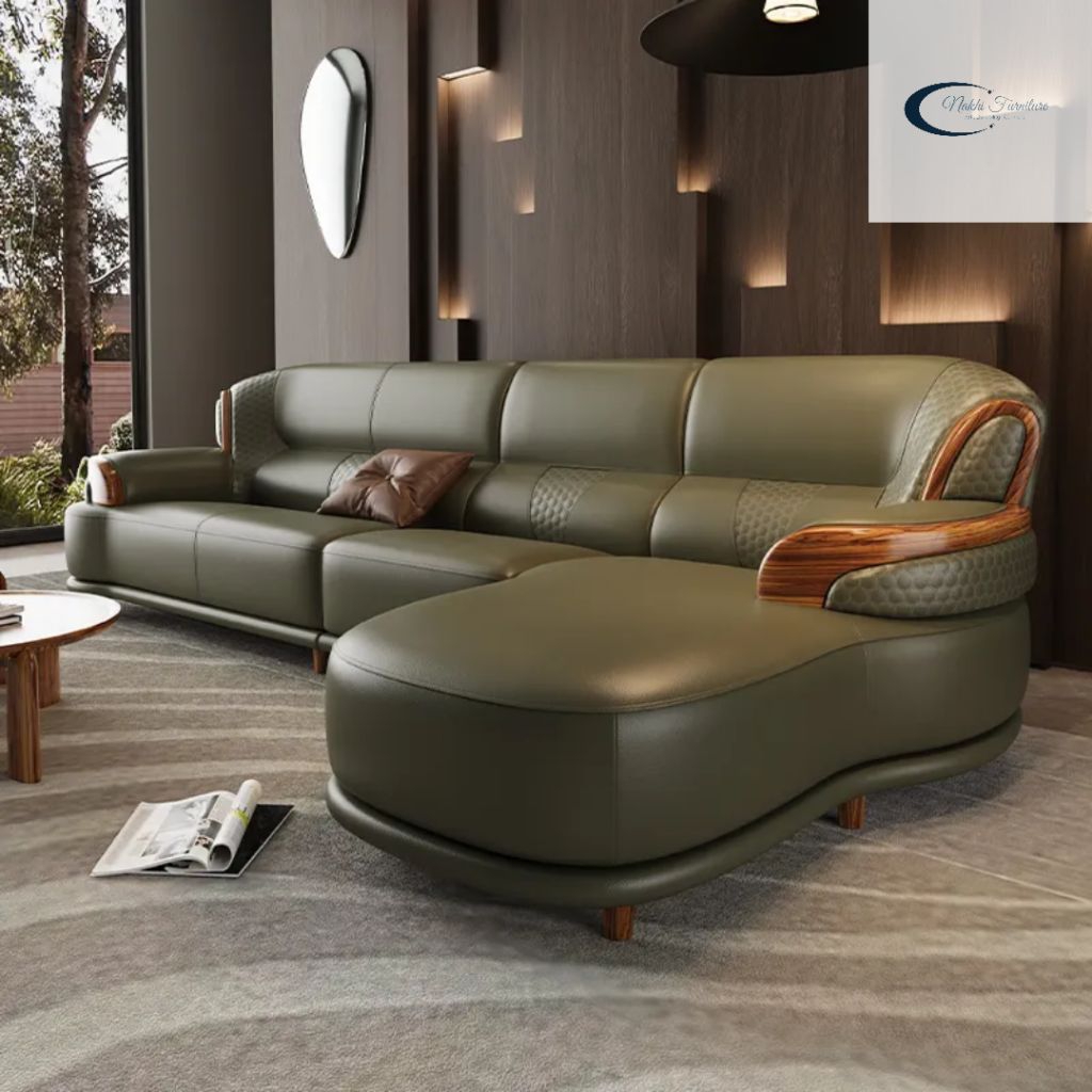 Sofa premium Finishing natural - busa tebal, bahan kulit berkualitas sofa model Japandi modern klasi