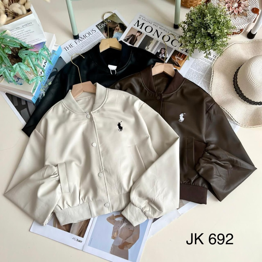 Jaket Wanita semi kulit bordir polo
