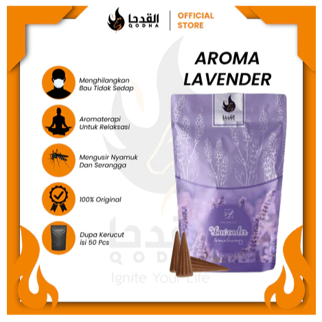 Bukhur Dupa Kerucut Qodha Aroma Terapi Pengharum Ruangan Wangi Tahan Lama Aroma Lavender 50 pcs