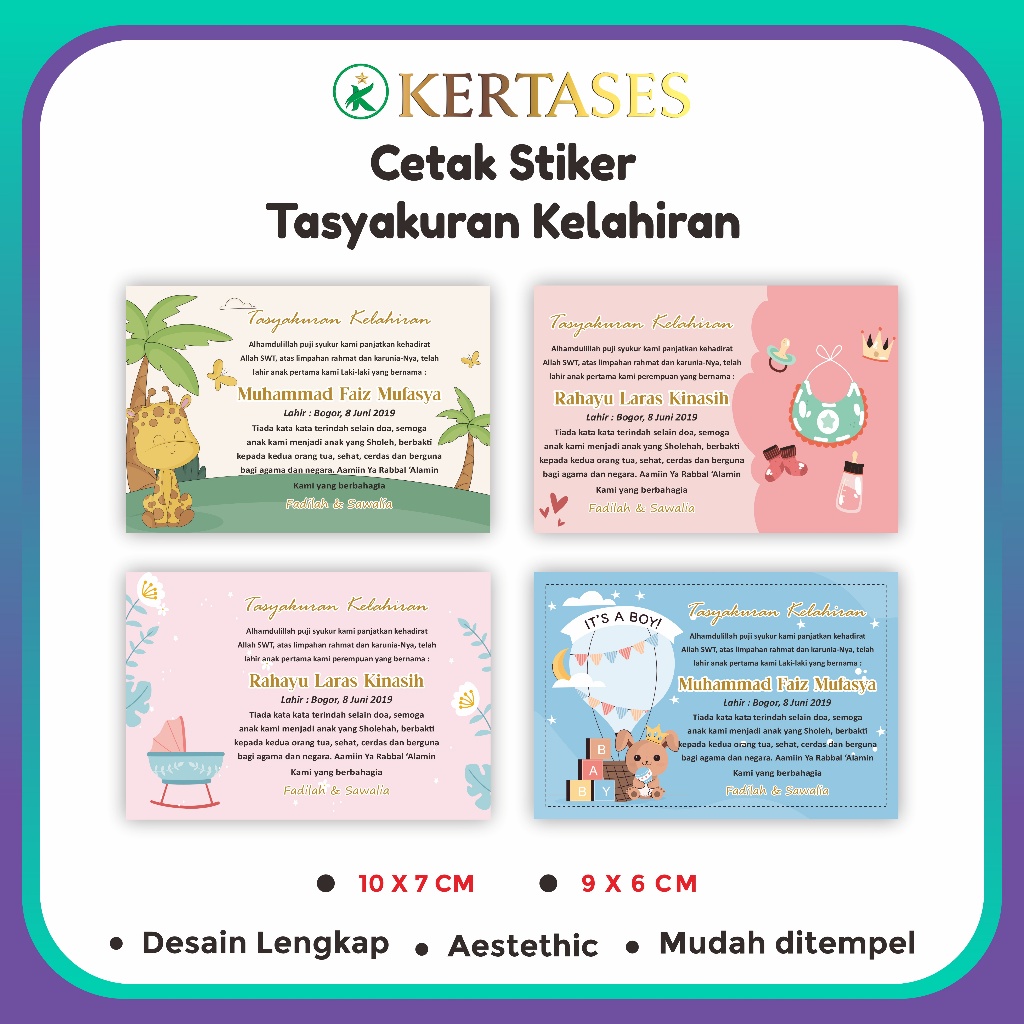 KERTASES - [ ISI 25 PC ] Stiker Tasyakuran Aqiqah/Tasyakuran kelahiran/Tasyakuran lahiran 40 hari
