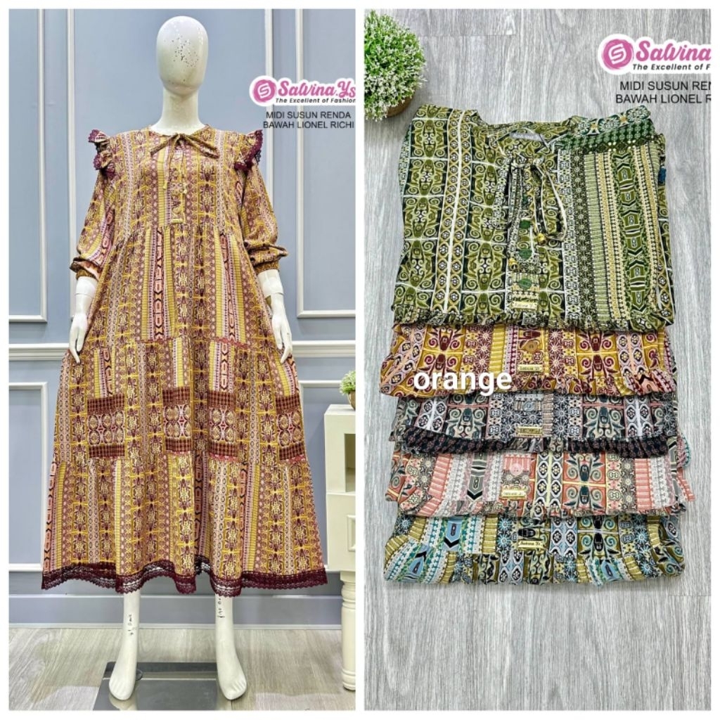 Midi dress slavina.ys ori motif daun
