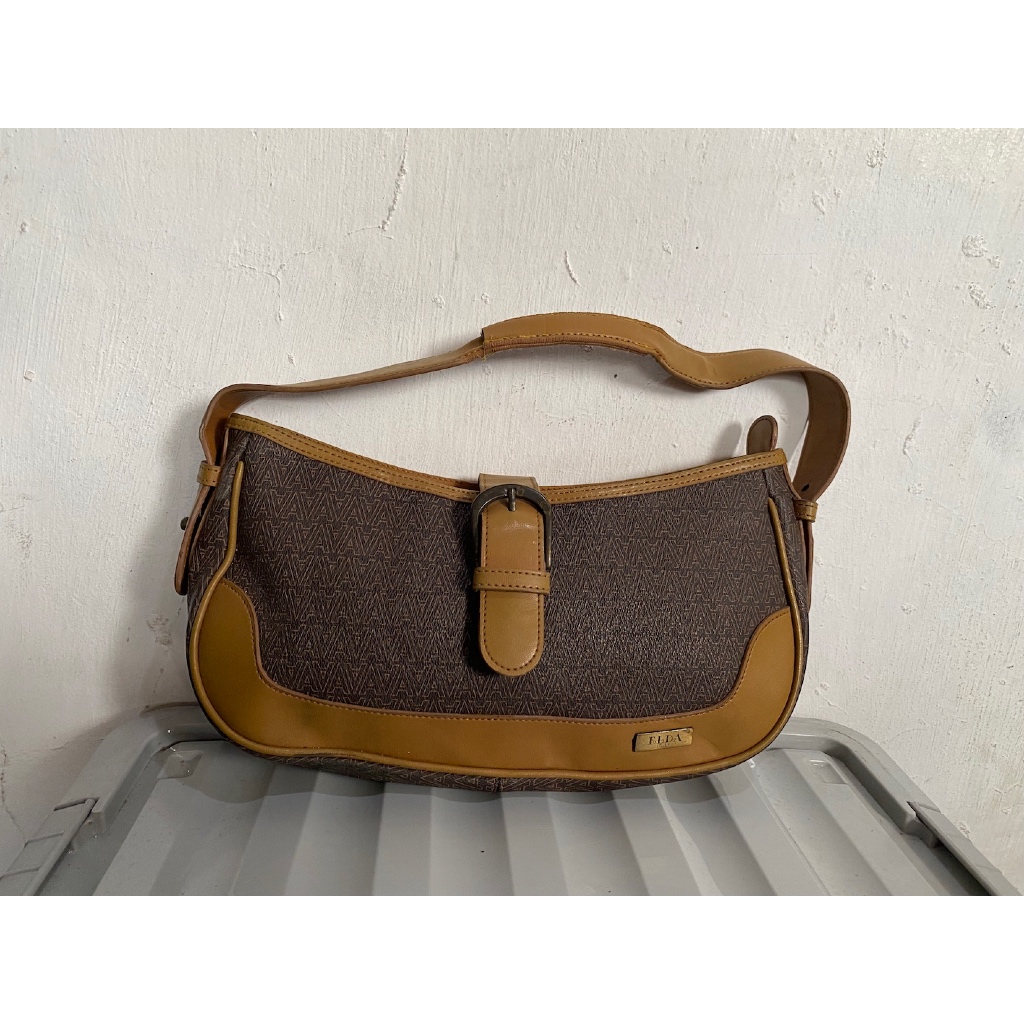 tas ketek shoulder brand ELDA Italy leather kulit preloved
