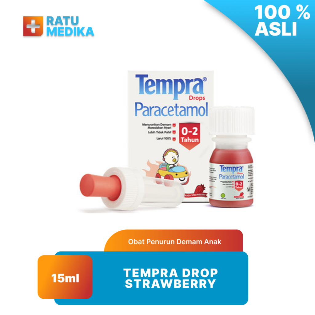 Tempra Drop Rasa Strawbery100ml - Paracetamol 160mg/5ml, Meredakan Nyeri Ringan, Menurunkan Demam, U