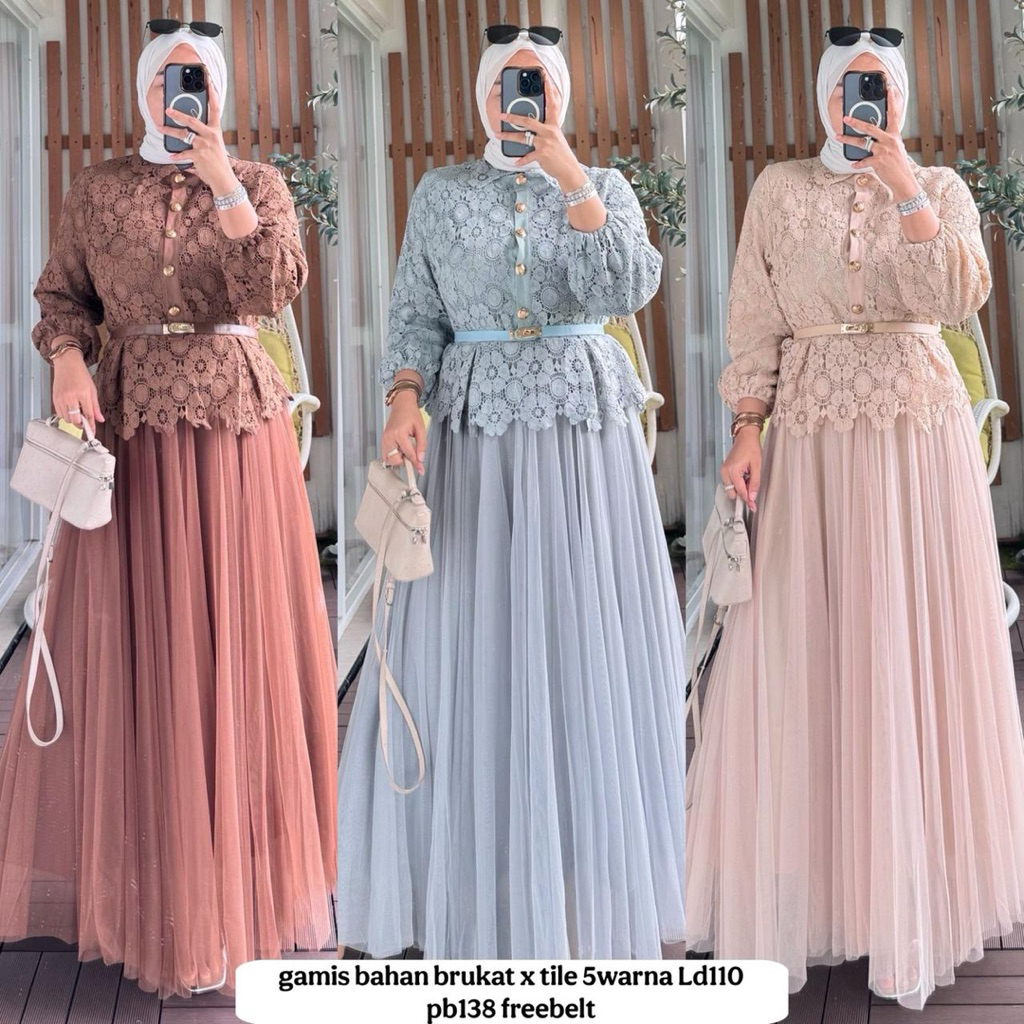 Gamis bahan brukat mix tile tutu