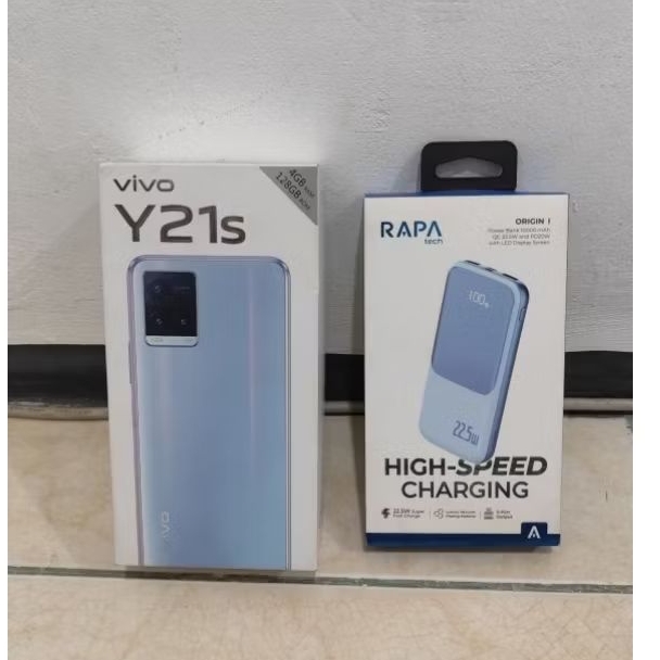 Vivo y21s 4+1/128 warna Midnight Blue full set bekas second, bonus powerbank