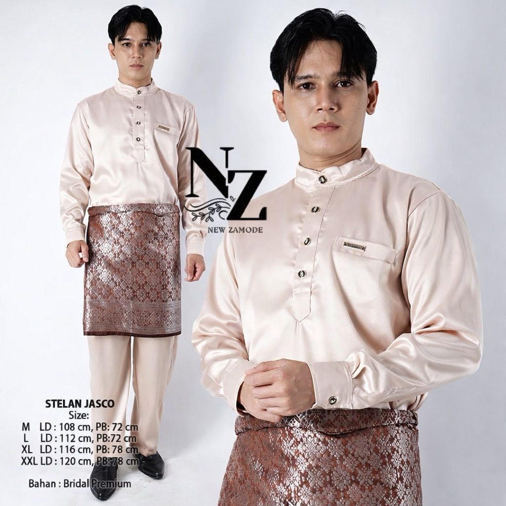 (Free Songket) Stelan Baju Melayu Pria Teluk Belanga Cekak Musang Baju Kurung Melayu Pria Set Songke