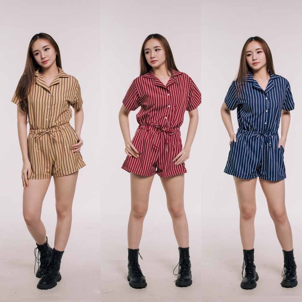 Jumpsuit wanita lengan pendek/ overall jumpsuit pendek / jumpsuit setrip wanita K1269