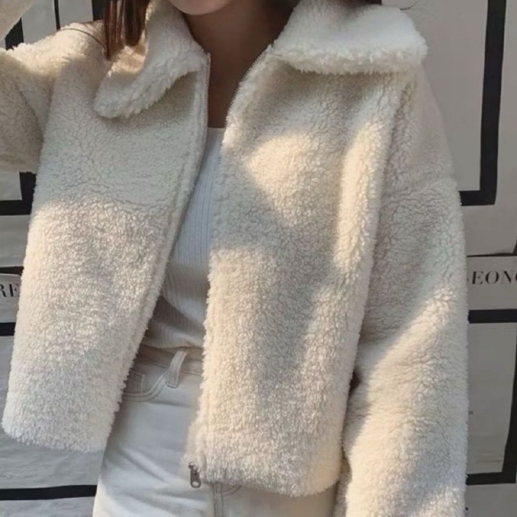 Sweater Jacket Zip Crope Sherpa Bulu Domba