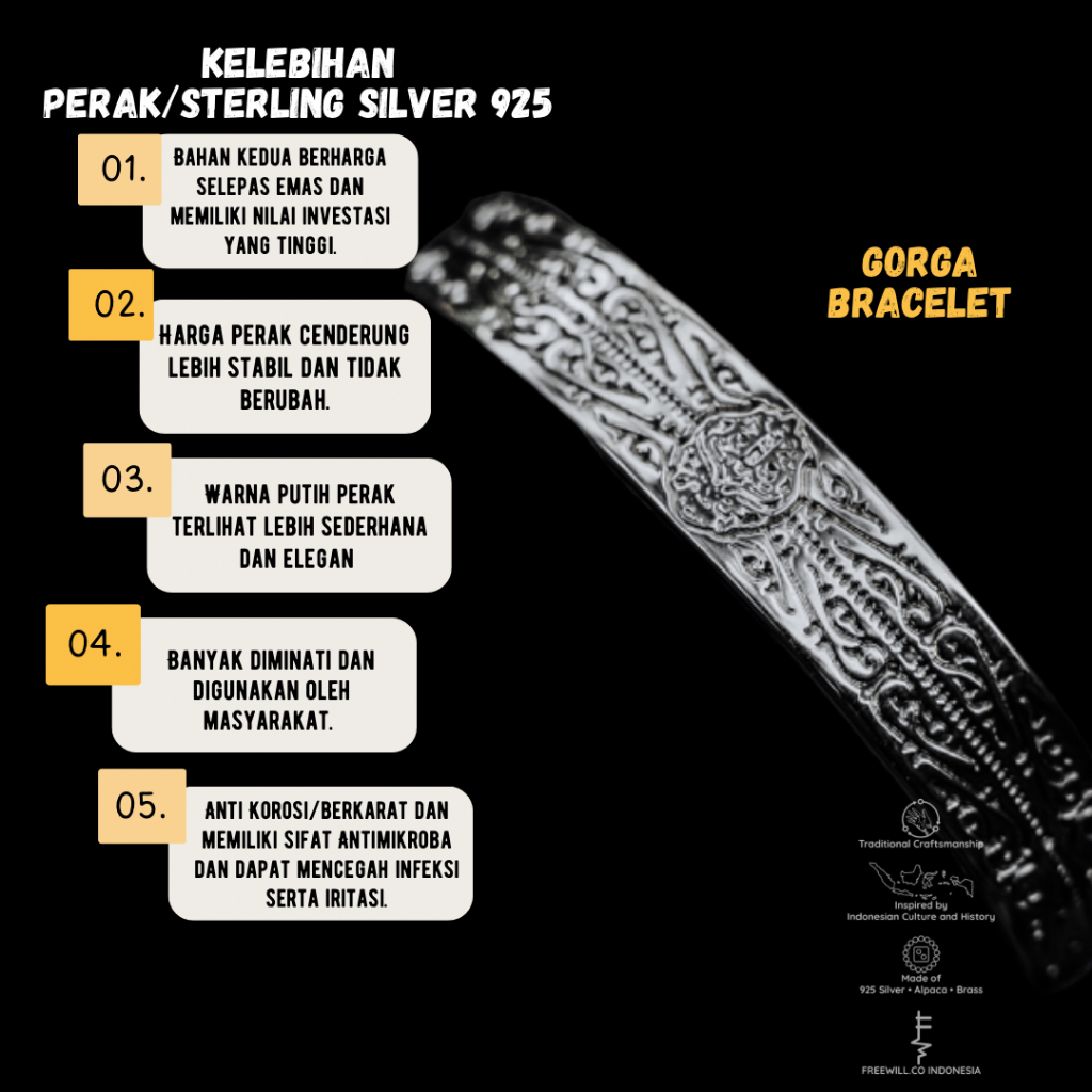 Gelang Perak Pria GORGA FREEWILL - 925 Sterling Silver Bracelet