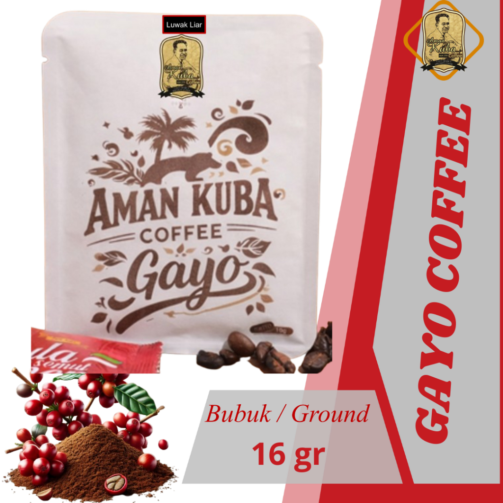 Kopi Gayo Aceh Arabika/Robusta Murni 100% Bij/Bubuk 16gr