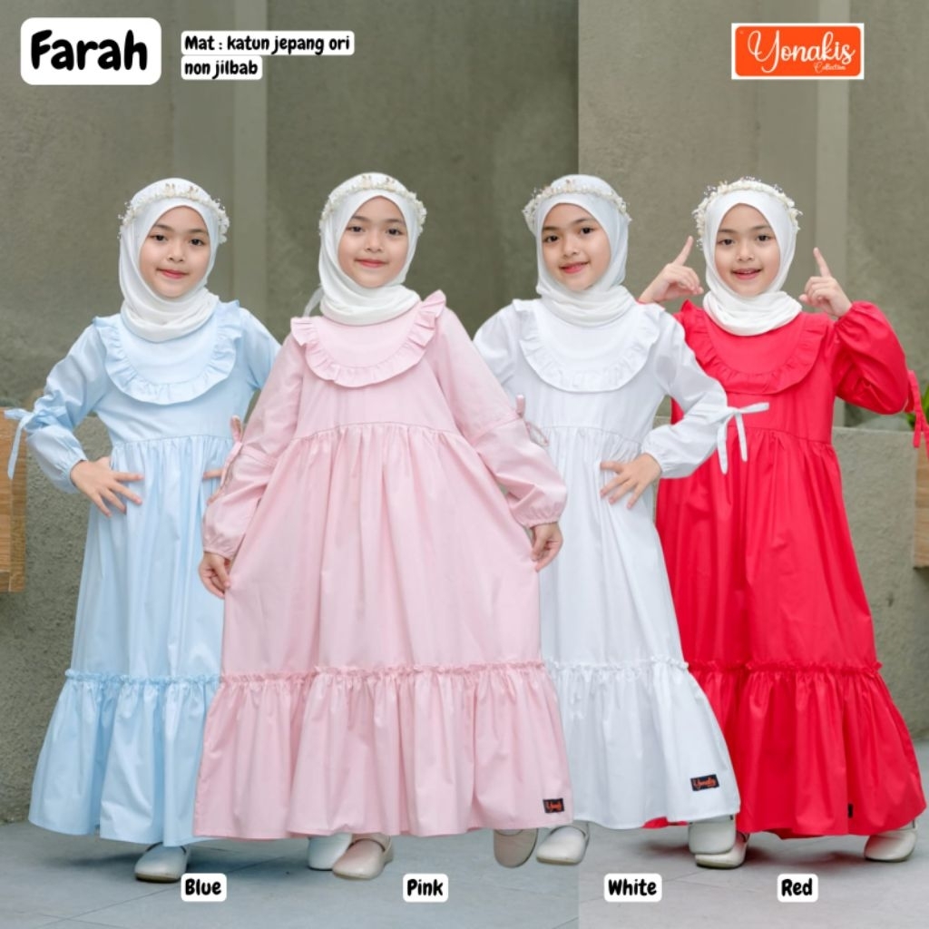 FARAH MAXY DRESS KIDS SYARI POLOS (Tanpa Jilbab) - Baju Gamis Anak Katun Jepang Ori Premium - Tersed