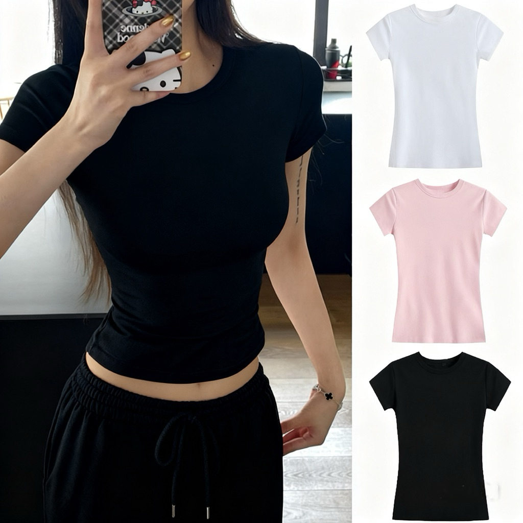KAOS SLIMFIT WANITA RAYON SPANDEX KAOS WANITA KOREA BODYFIT