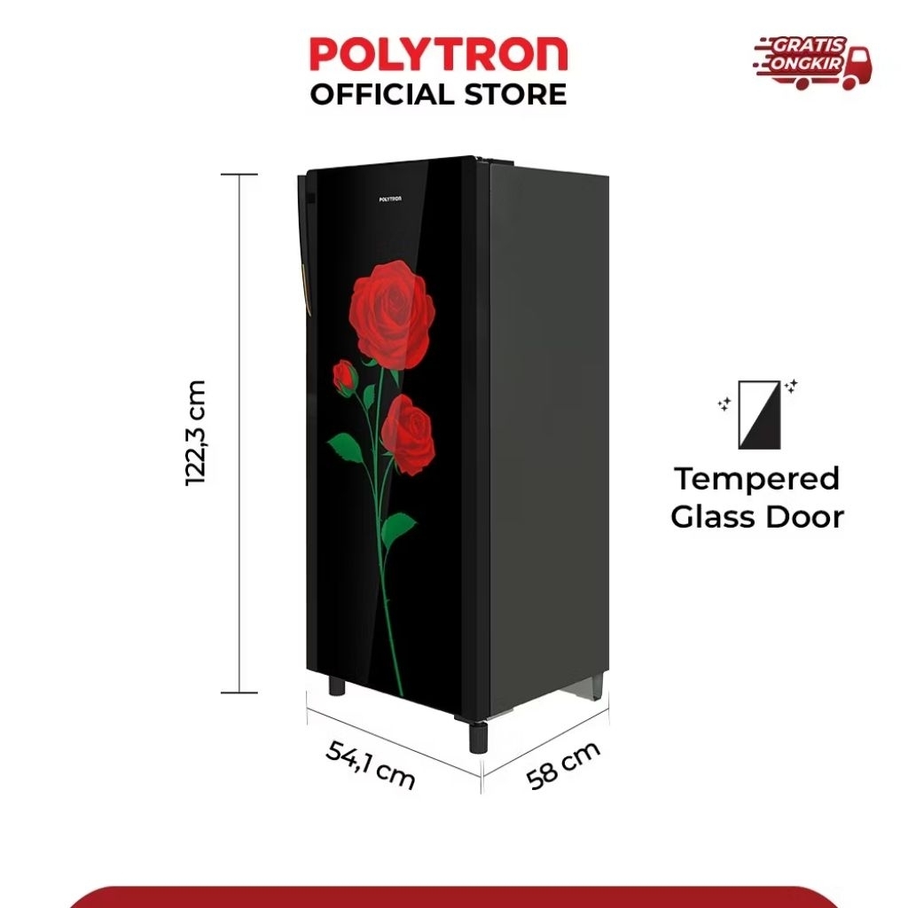 KULKAS POLYTRON 1 PINTU PRA 18DRX GAGANG  PINTU KACA