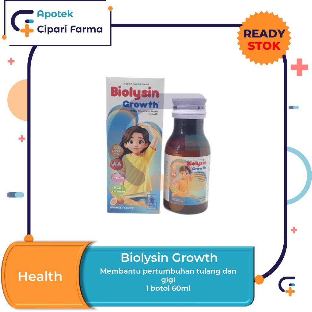 Biolysin Growth Sirup Suplemen Vitamin Anak Untuk Pertumbuhan Tulang dan Gigi Rasa Jeruk