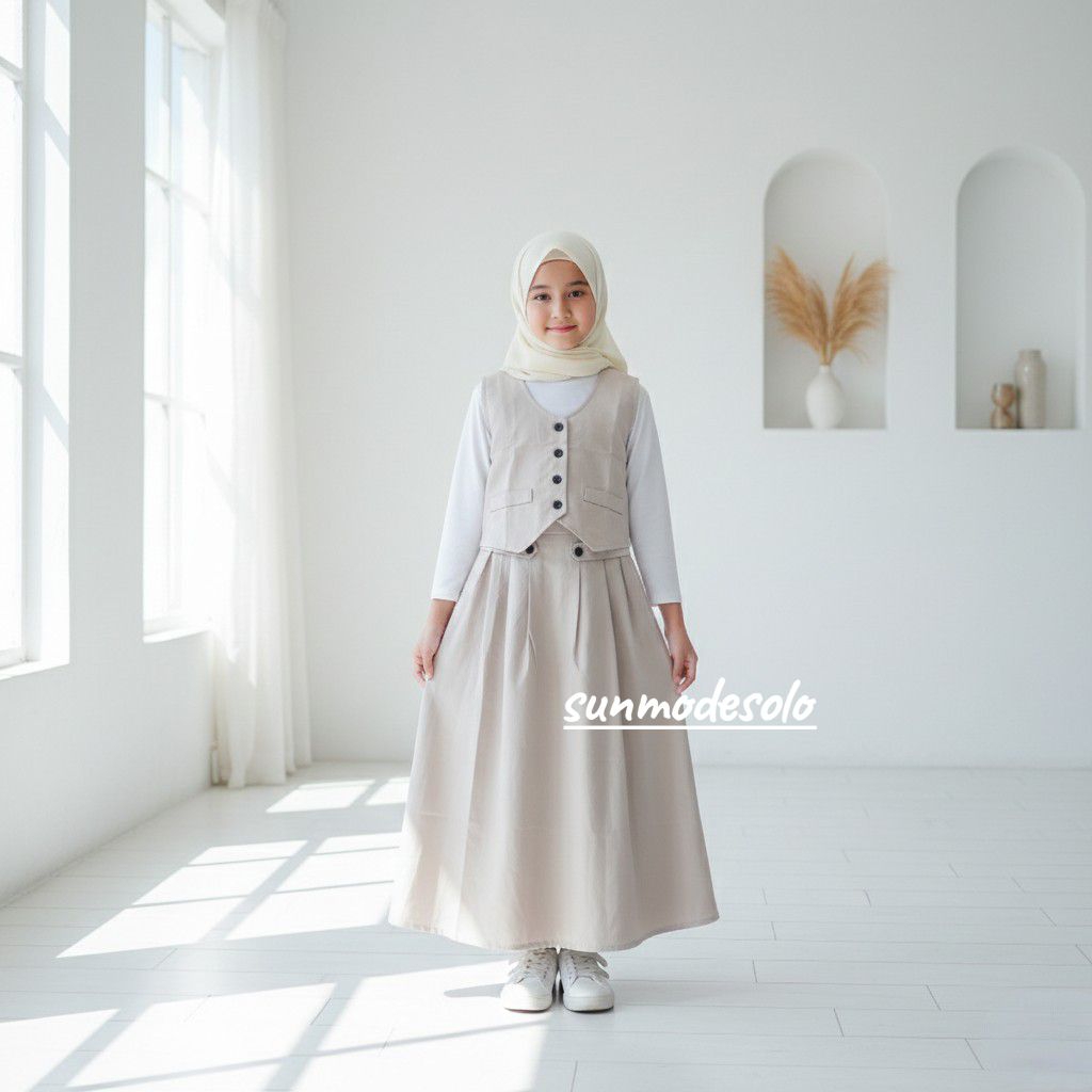 Nania Set Kids||Setelan Anak Vest Dan Rok Twill Terbaru(sunmodesolo)