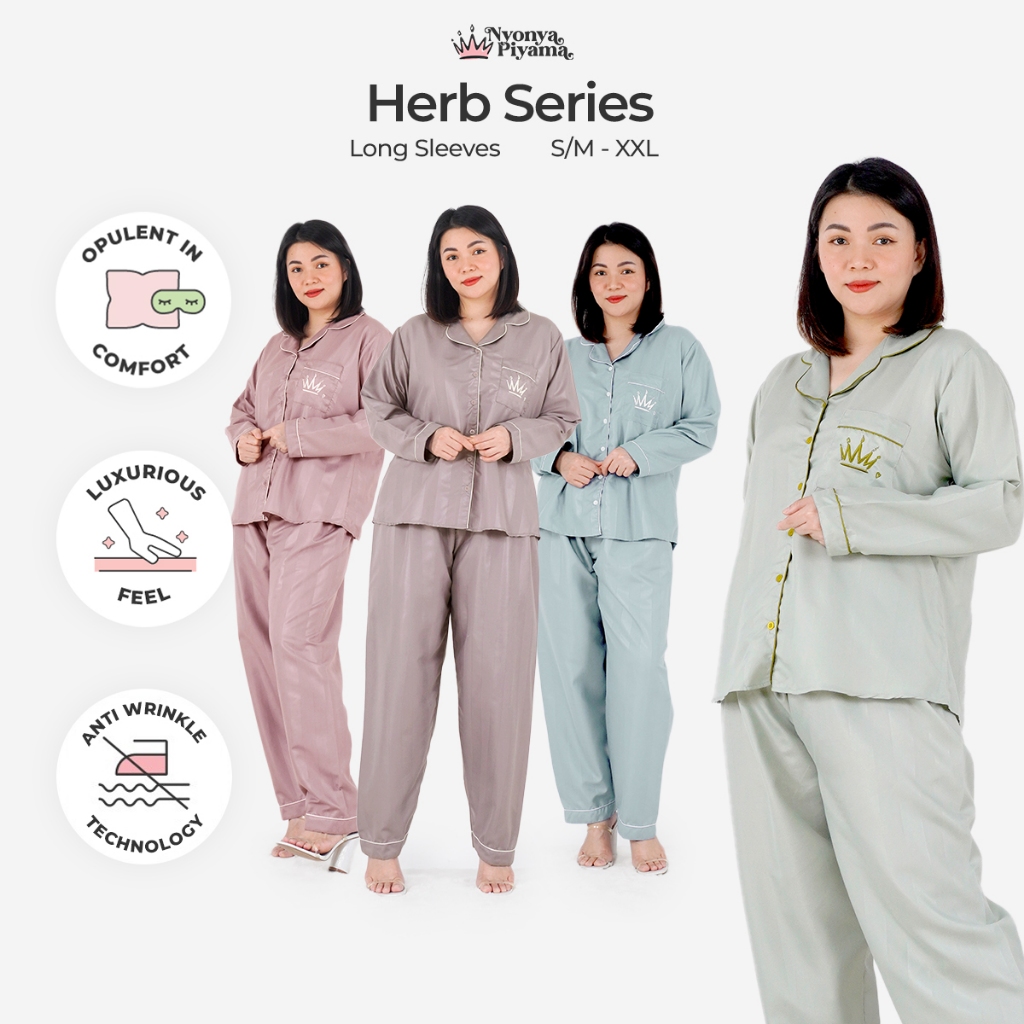 [BEST SELLER] Nyonya Piyama Herb Series Pajamas Poly Bamboo Set Lengan Panjang