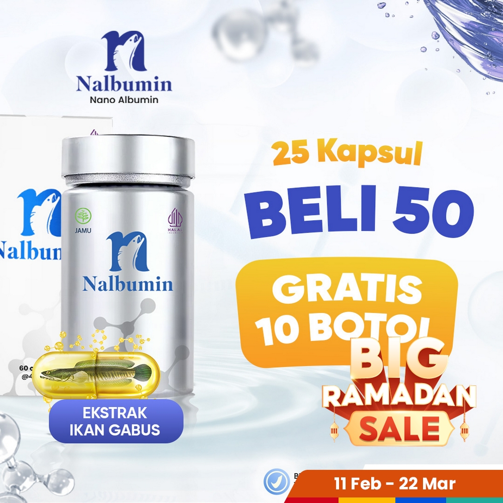 Nalbumin Nano Albumin 25 Kapsul Paket 50 Botol 100% Ekstrak Ikan Gabus Membantu Penyembuhan Luka BPO