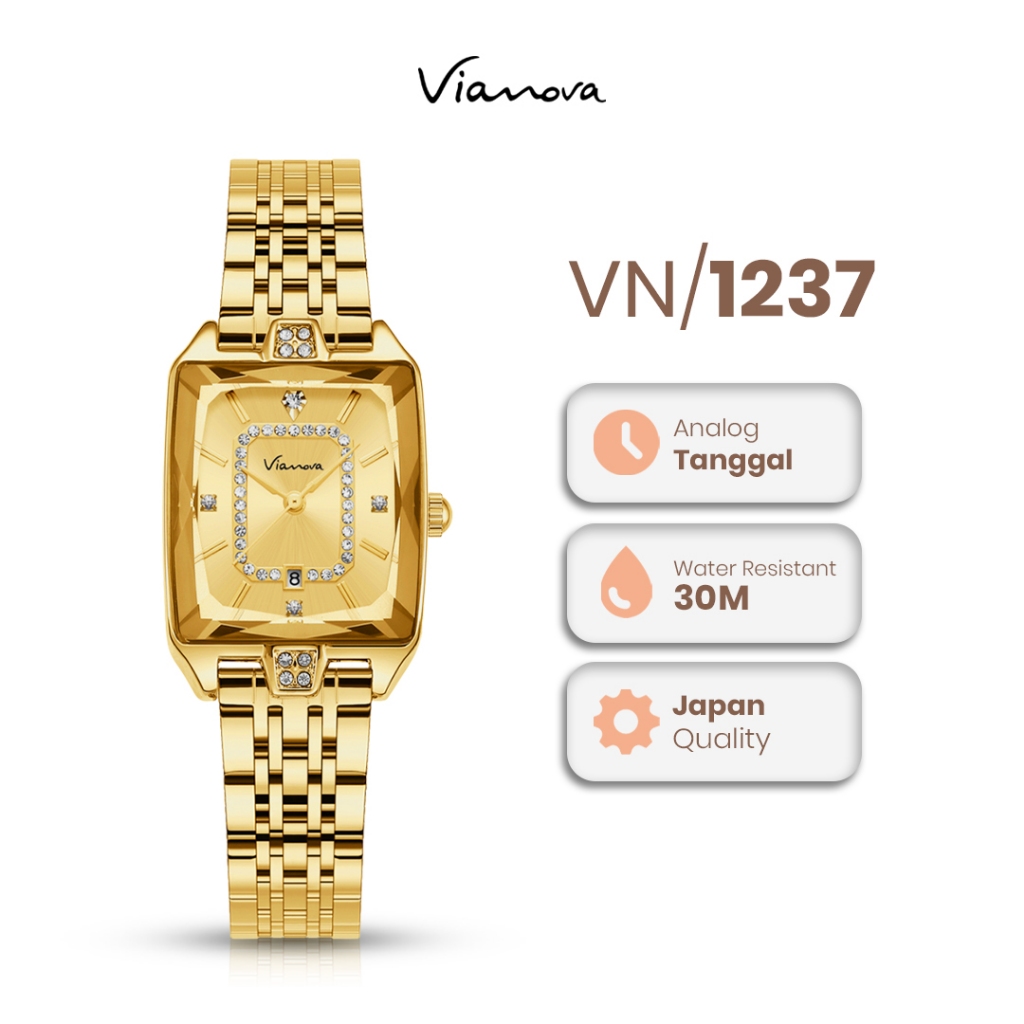 VIANOVA - Jam Tangan Wanita Elegan Quartz Kecil Original Anti Air 1237 Kaca Mineral Standard Jepang 