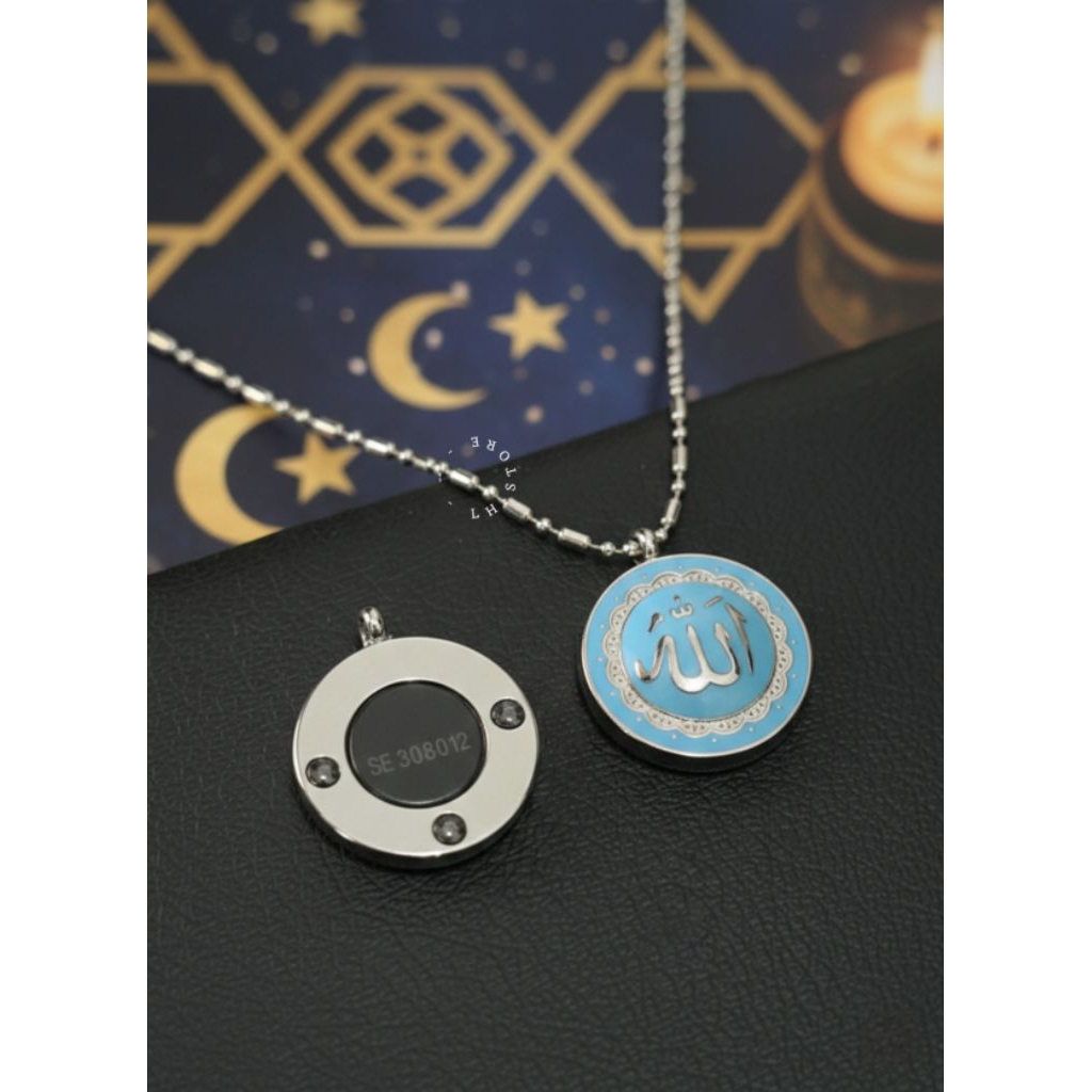 Kalung Liontin Kaligrafi Allah - Desain Turquoise Elegan & Minimalis