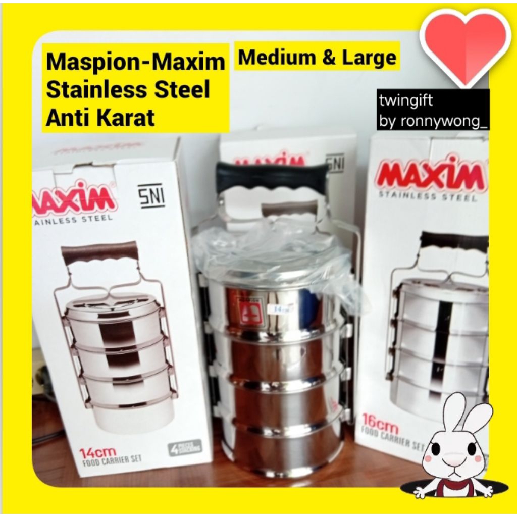 Rantang Stainless Steel, Maspion, susun 4, ukuran sedang (medium) dan ukuran besar(large).