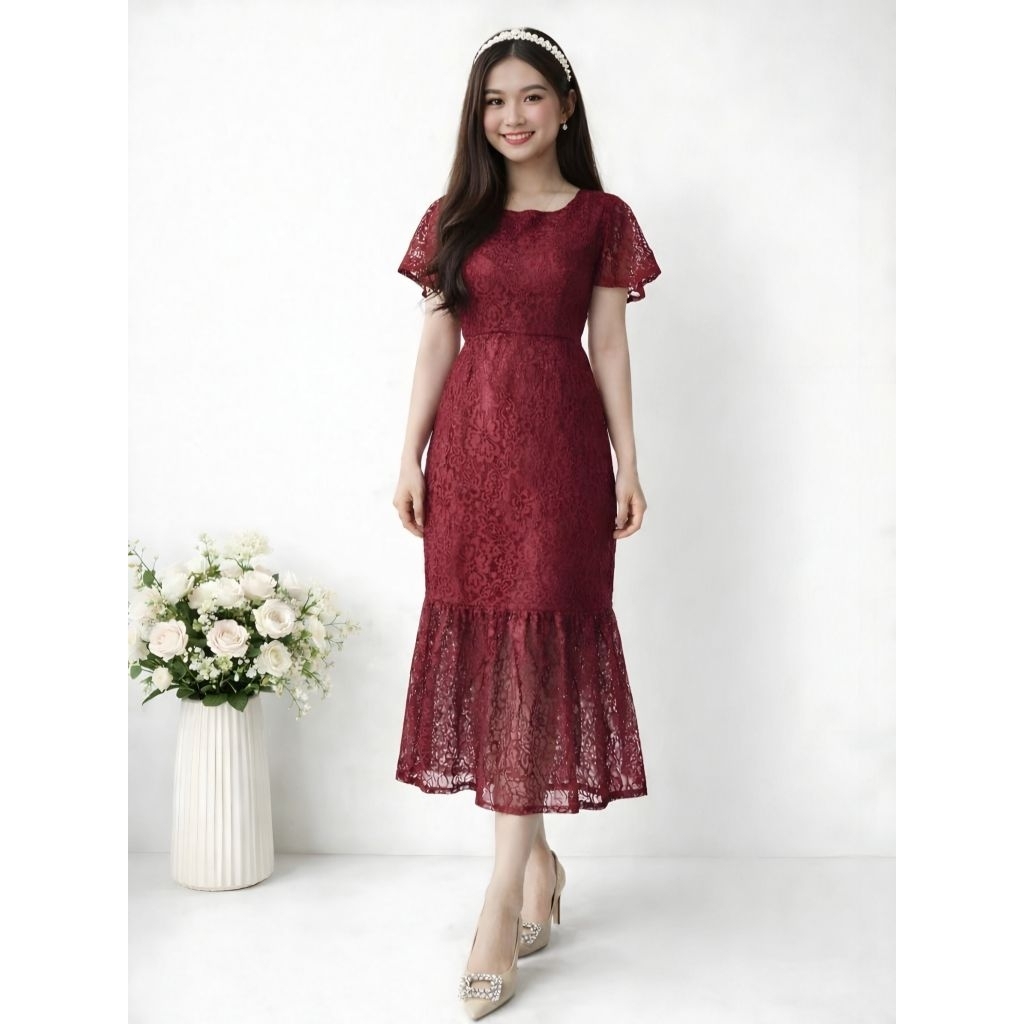 Dress Brokat Duyung Amelia Jumbo Baju Pesta Kondangan Formal Gaun Brukat Modern Sisila Rd