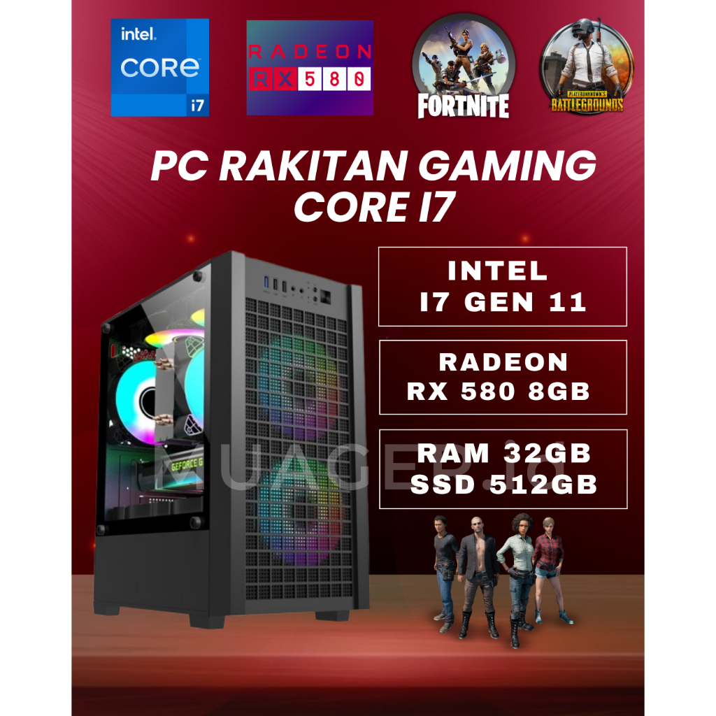 PC GAMING i7 GEN 11 + RADEON RX580 | RAM 32GB |PC I3 I5 I7 |PC RAKITAN I7 GEN 11