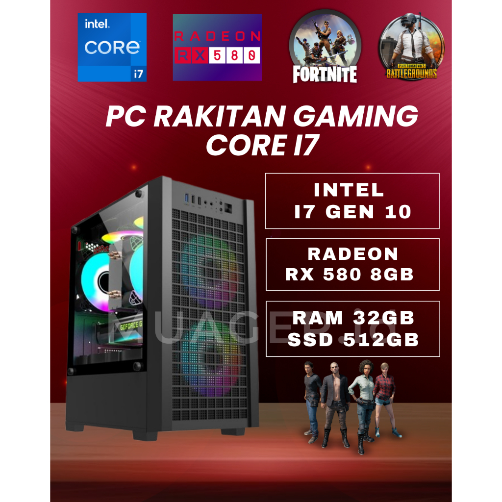 PC GAMING i7 GEN 10 + RADEON RX 580 8GB DDR5 2048SP | RAM 32GB |PC I3 I5 I7 |PC RAKITAN I7 GEN 10 - 
