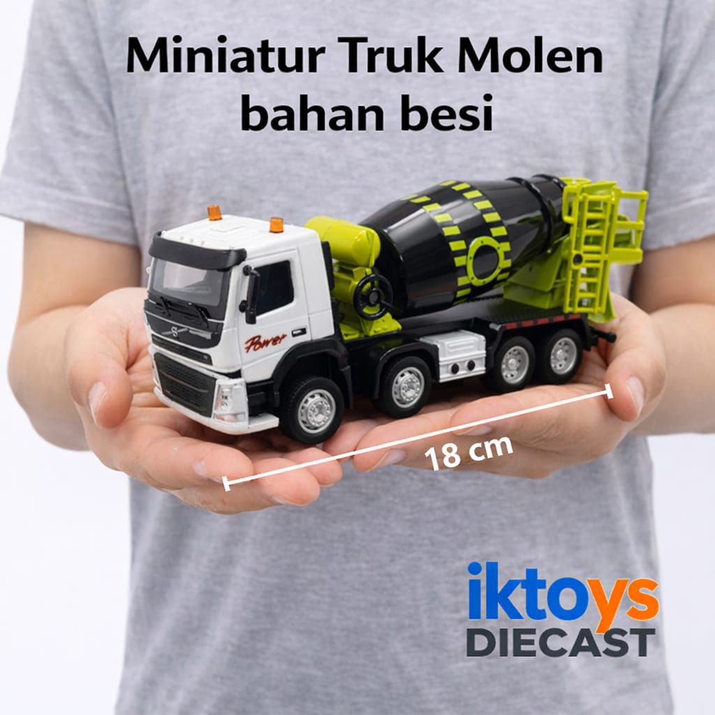Mainan Truck Molen Besi Volvo 1:50 –Miniatur  Truk Mixer Semen Bisa Putar & Kepala Bisa Dibuka