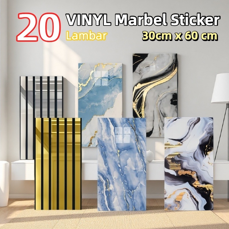 Wallpaper Stiker Dinding PVC Motif Marmer Bata Camouflage 30x60cm 20 Lembar/Vinyl Marbel Granit Stik
