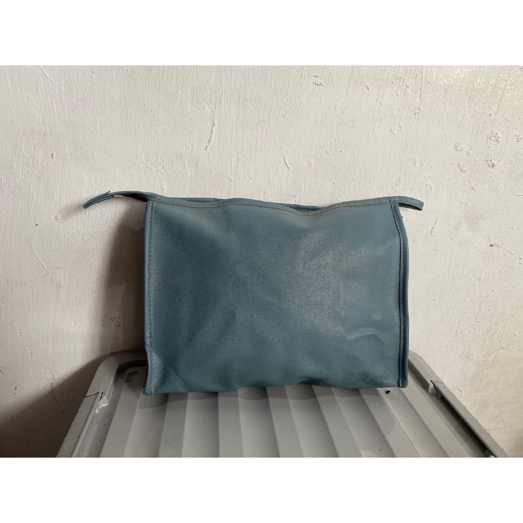 tas clutch hand bag pria cowo kulit full leather biru dalam suede ISTIMEWA preloved